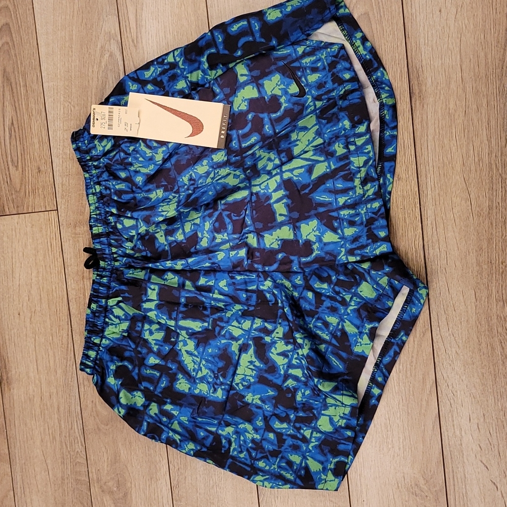 NIKE Blue Green Abstract‎ Pattern Mens Large Athletic Running Shorts RARE NEW